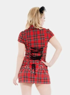 Robe Punk H&R LONDON 'red Bondage' -Spiral Boutique 14364471230321 redblacktartan 2 900