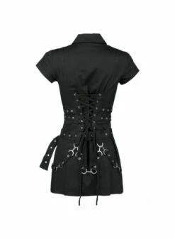 Robe Gothique H&R LONDON 'black Bondage' -Spiral Boutique blackstrappeddress2 550x750 0 550