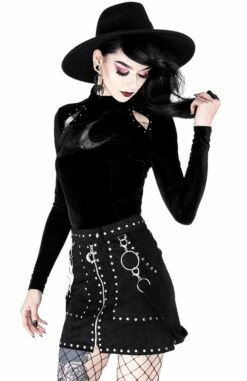 Jupe Suède RESTYLE 'Occulte Fashion' -Spiral Boutique eng pl studded suede skirt black gothic short skirt 1977 7 900