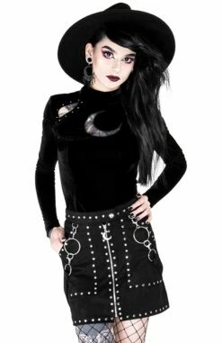 Jupe Suède RESTYLE 'Occulte Fashion' -Spiral Boutique eng pl studded suede skirt black gothic short skirt 1977 9 900