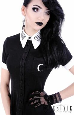 Chemisier Occulte Manches Courtes RESTYLE -Spiral Boutique eng pl white collar with embroidery gothic blouse moon child shirt 1605 2 900