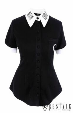 Chemisier Occulte Manches Courtes RESTYLE -Spiral Boutique eng pl white collar with embroidery gothic blouse moon child shirt 1605 9 900