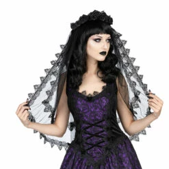 Voile Gothique SINISTER En Tulle -Spiral Boutique h030 black mesh gothic veil by sinister 04 900