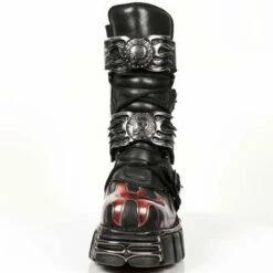 Bottes Cuir Noir Et Rouge New Rock M.149-C1 -Spiral Boutique new rock m 149 c1 3 zoom