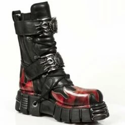 Bottes Cuir Noir Et Rouge New Rock M.149-C1 -Spiral Boutique new rock m 149 c1 4 zoom