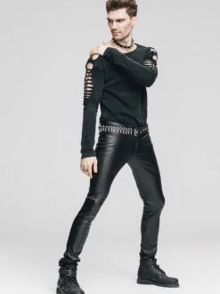 Pantalon Gothique Homme En Simili Cuir Noir -Spiral Boutique pt022 6